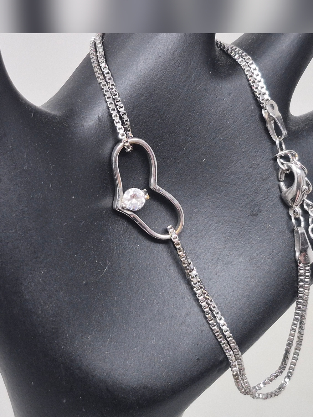 Sterling Silver Heart with Cubic Zirconia Center Bracelet